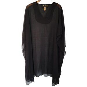 PATTI J. LEISURE Women's SHEER TUNIC Blouse COVER UP ONE SIZE FITS MOST‎ Black